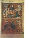 Massacre dos e fuga para o Egito. Ilustrações de uma página do Saltério de Ingeborg ( cerca de 1195). Museu 8ondé, Chantilly.